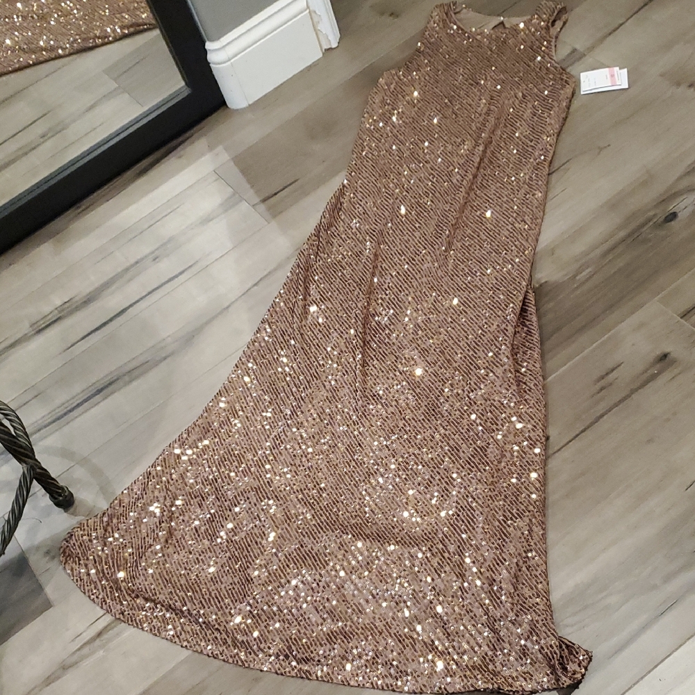 Taylor Bronze Sequin Evening Dress
